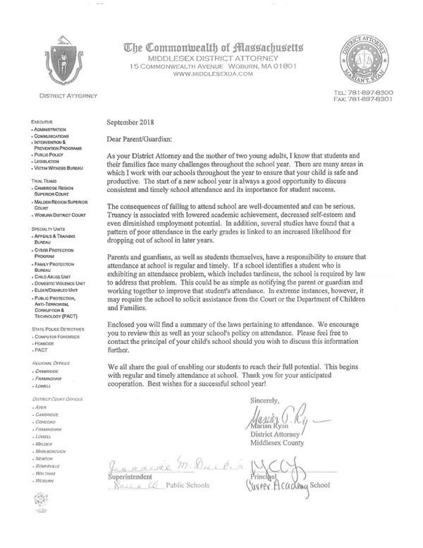 Letter from the Middlesex District Attorney